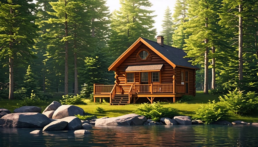 Rustic cabin surrounded by nature, representing the type of accommodations available for visitors on herbal retreats at the Acadian Peninsula